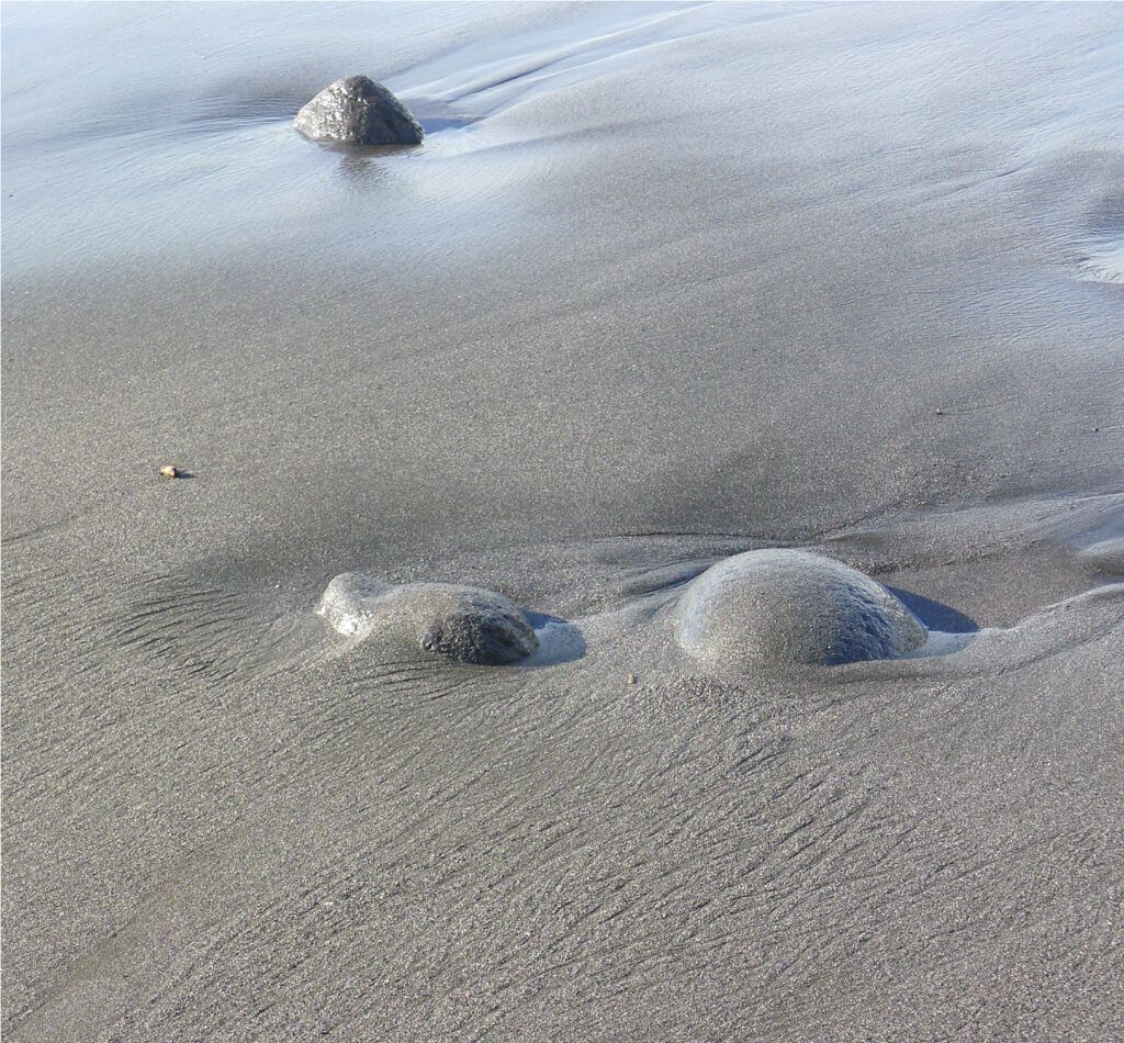 Pebbles hiding in sand.